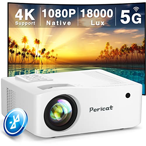 5G WiFi Bluetooth Projector, Native 1080P Outdoor Movie Projector with 350" Display, 18000L 600 Home Theater Video Projector 4K Supported, LED Video Projector Compatible with TV Stick, Phone/PC