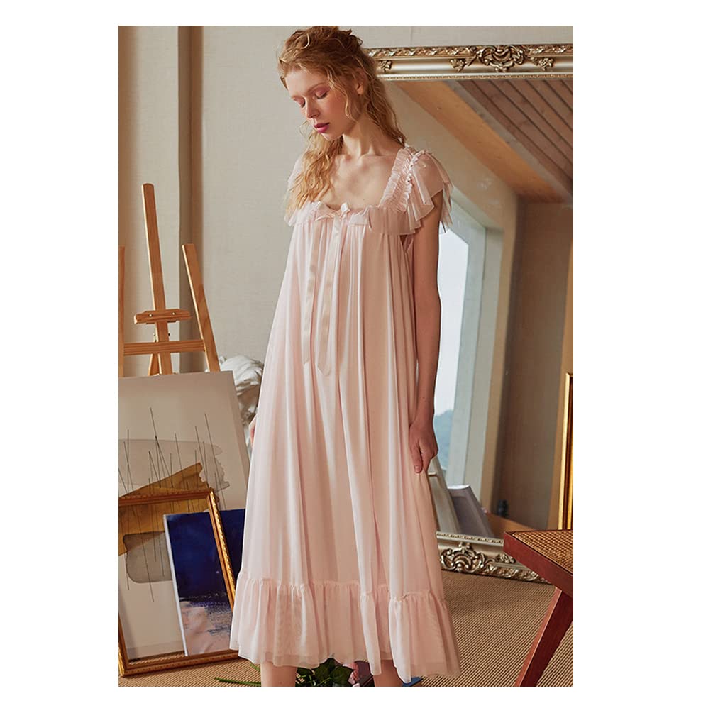 SINGINGQWEEN Womens' Summer , Coquette, Victorian Nightgown Babydoll Chemises Sleepwear Sheer Nightdress Bridal Nighty Pajamas (pink, large)
