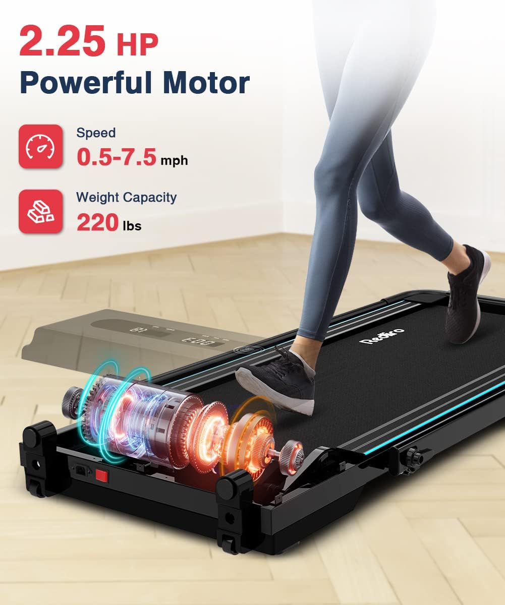 REDLIRO Under desk treadmill, 2 In 1 Motorized Portable foldable, Compact Fold Up walking Pad, Sturdy Folding treadmill for Small Space with Remote Control, LED Display for Home & Office Use