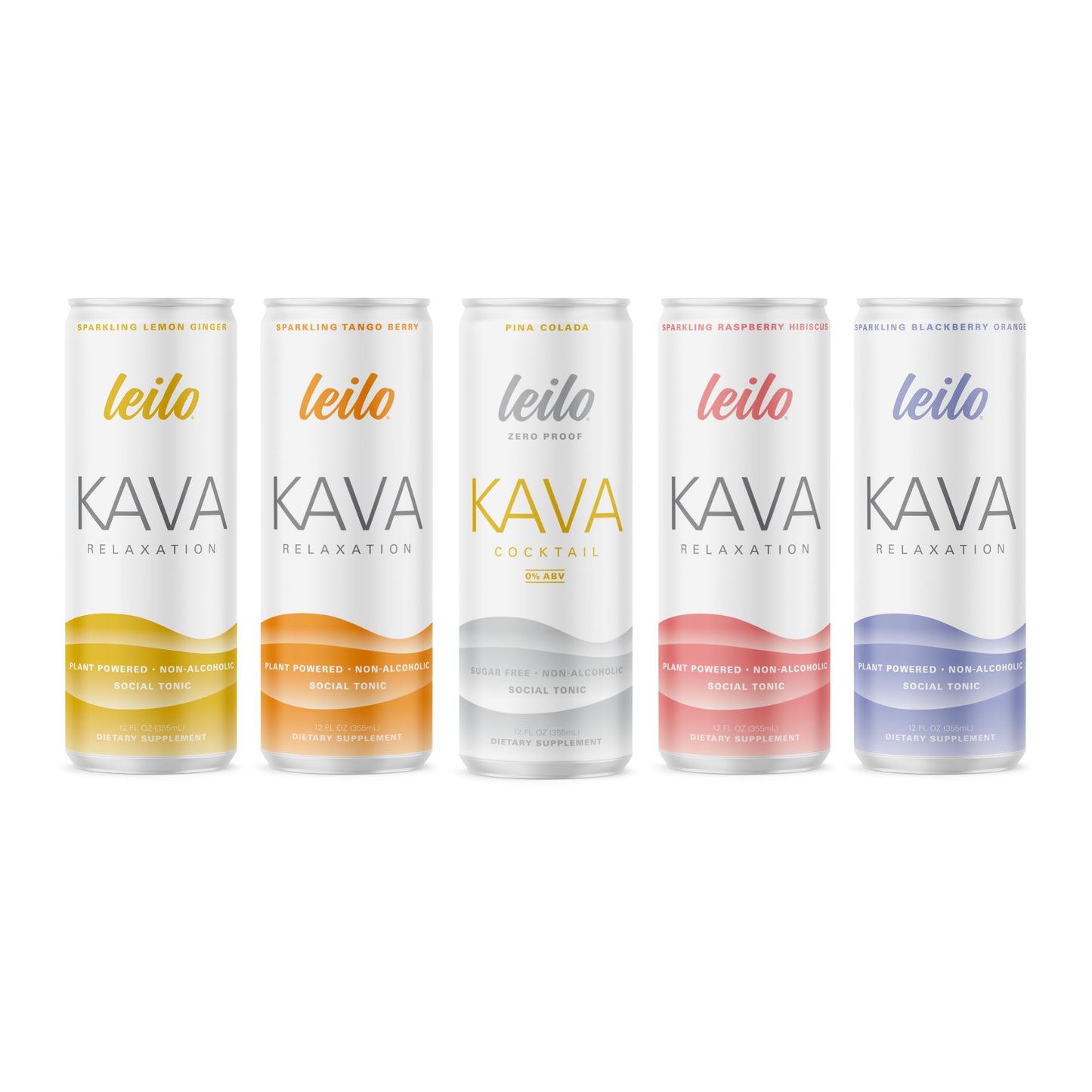 Leilo Calm in a Can | Sparkling Relaxation Drink with Kava | All Natural & Gluten Free | Sunset Variety + Lite, 12 ounce, Pack of 6 | Packaging May Vary