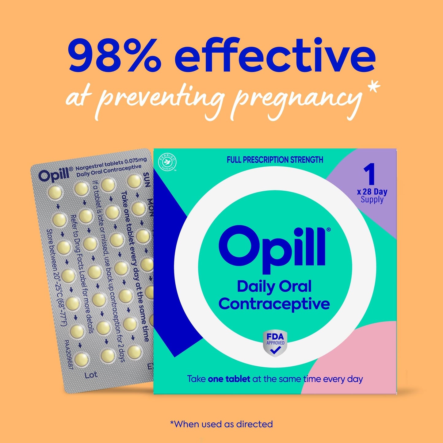Opill Daily Oral Contraceptive, Birth Control Pill, Full Prescription Strength, No Prescription Needed, 84 Count