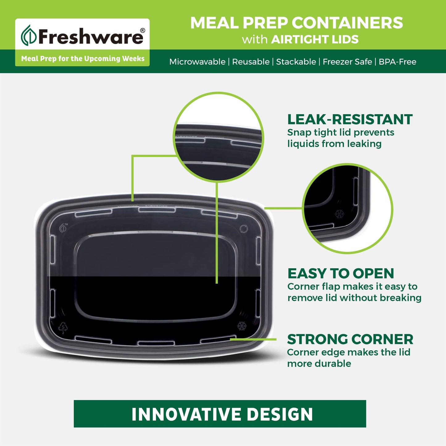 Freshware Meal Prep Containers [15 Pack] 1 Compartment Food Storage Containers with Lids, Bento Box, BPA Free, Stackable, Microwave/Dishwasher/Freezer Safe (28 oz)