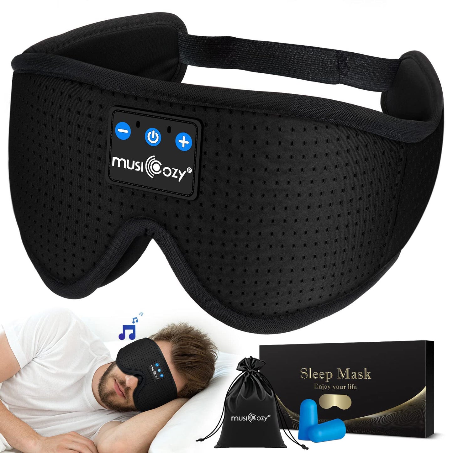 MUSICOZY Sleep Headphones Bluetooth 5.2 Headband Sleeping Headphones, Wireless Headband Headphones Eye Mask Sleep Earbuds for Side Sleeper with HD Speakers Cool Tech Gadgets Unique Gifts