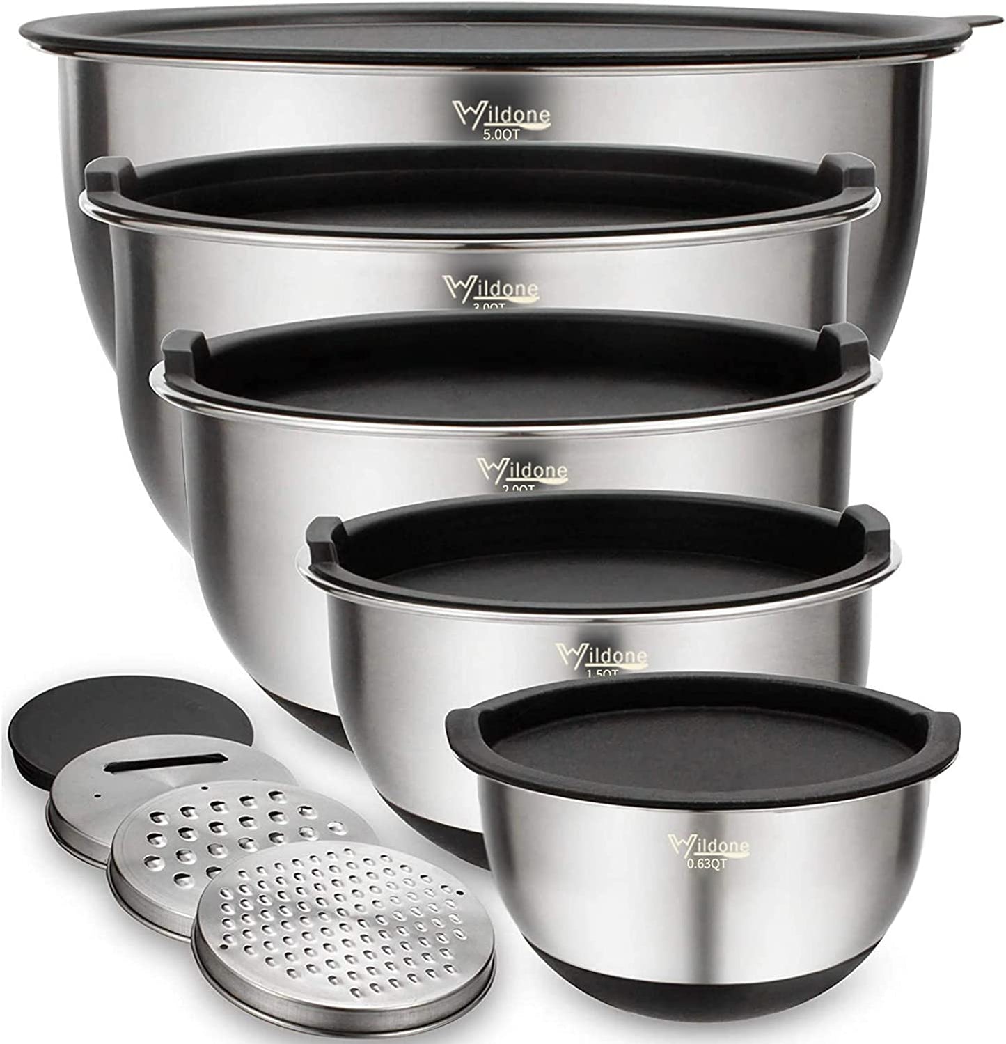 Stainless Steel Nesting Bowls with Airtight Lids & Measurement Marks