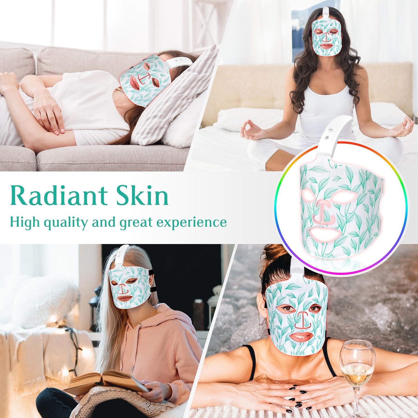 Red Light Therapy Mask, Led Contour Face Mask Light Therapy, 7+1 Color Near-infrared 850 Red Light Face Mask Portable and Rechargeable, Red Light Therapy At Home and Wireless Led Face Mask[BMask Pro]