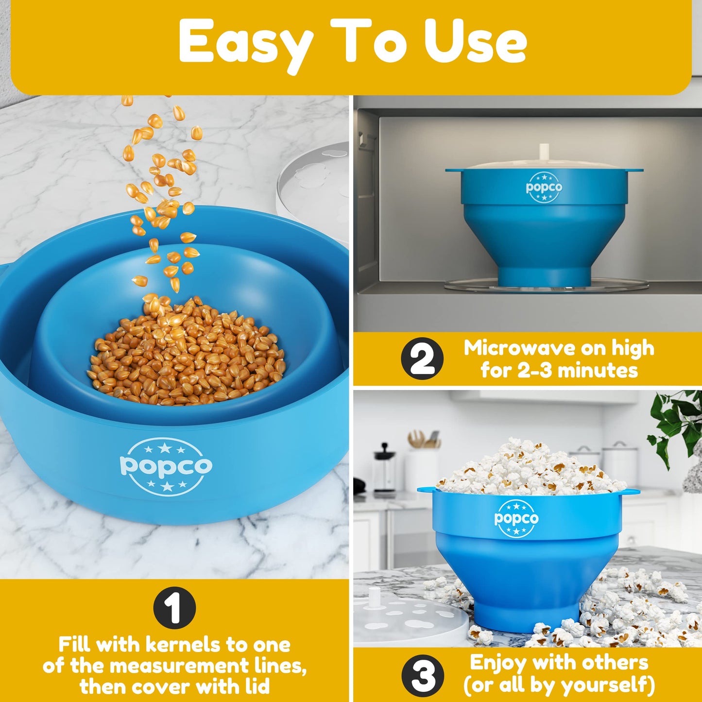 The Original Popco Silicone Microwave Popcorn Popper with Handles, Silicone Popcorn Maker, Collapsible Popcorn Bowls Bpa Free and Dishwasher Safe - 15 Colors Available (AQUA)