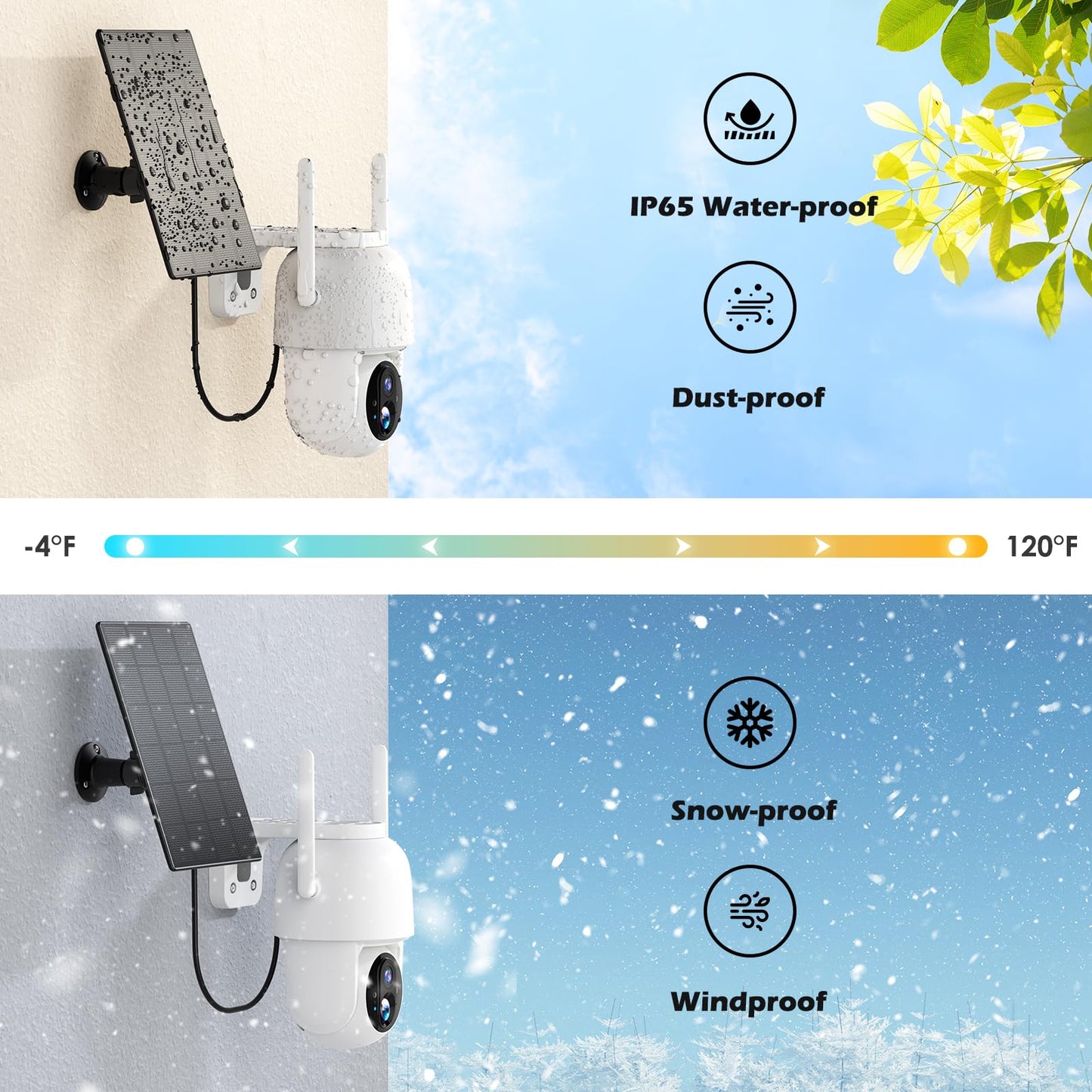 Allweviee Solar Security Cameras Wireless Outdoor, 2K 3MP Pan Tilt 355° View IP65 Waterproof Rechargeable Battery Powered PTZ WiFi Camera with PIR, Color Night Vision,2-Way Talk,Cloud/SD