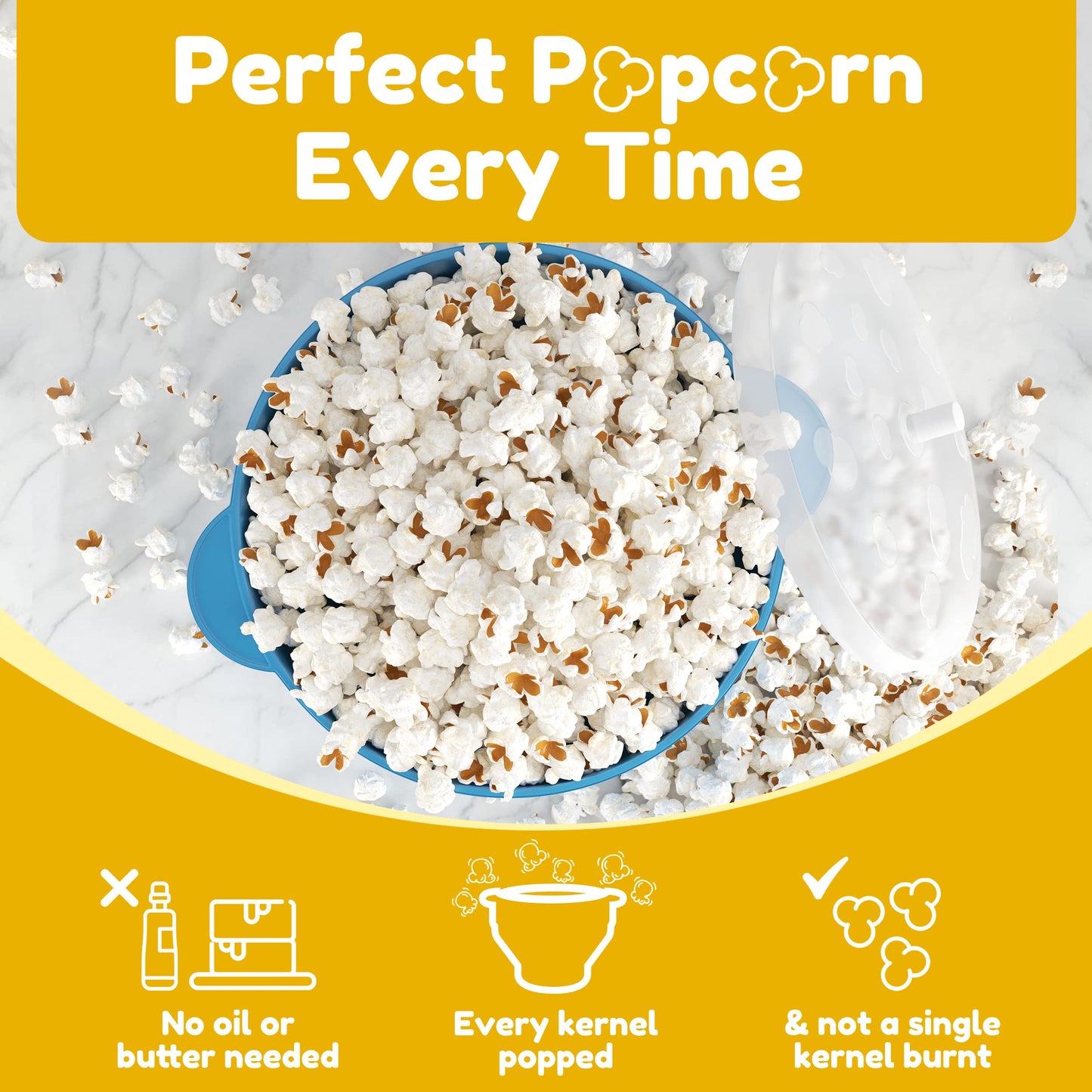 The Original Popco Silicone Microwave Popcorn Popper with Handles, Silicone Popcorn Maker, Collapsible Popcorn Bowls Bpa Free and Dishwasher Safe - 15 Colors Available (AQUA)
