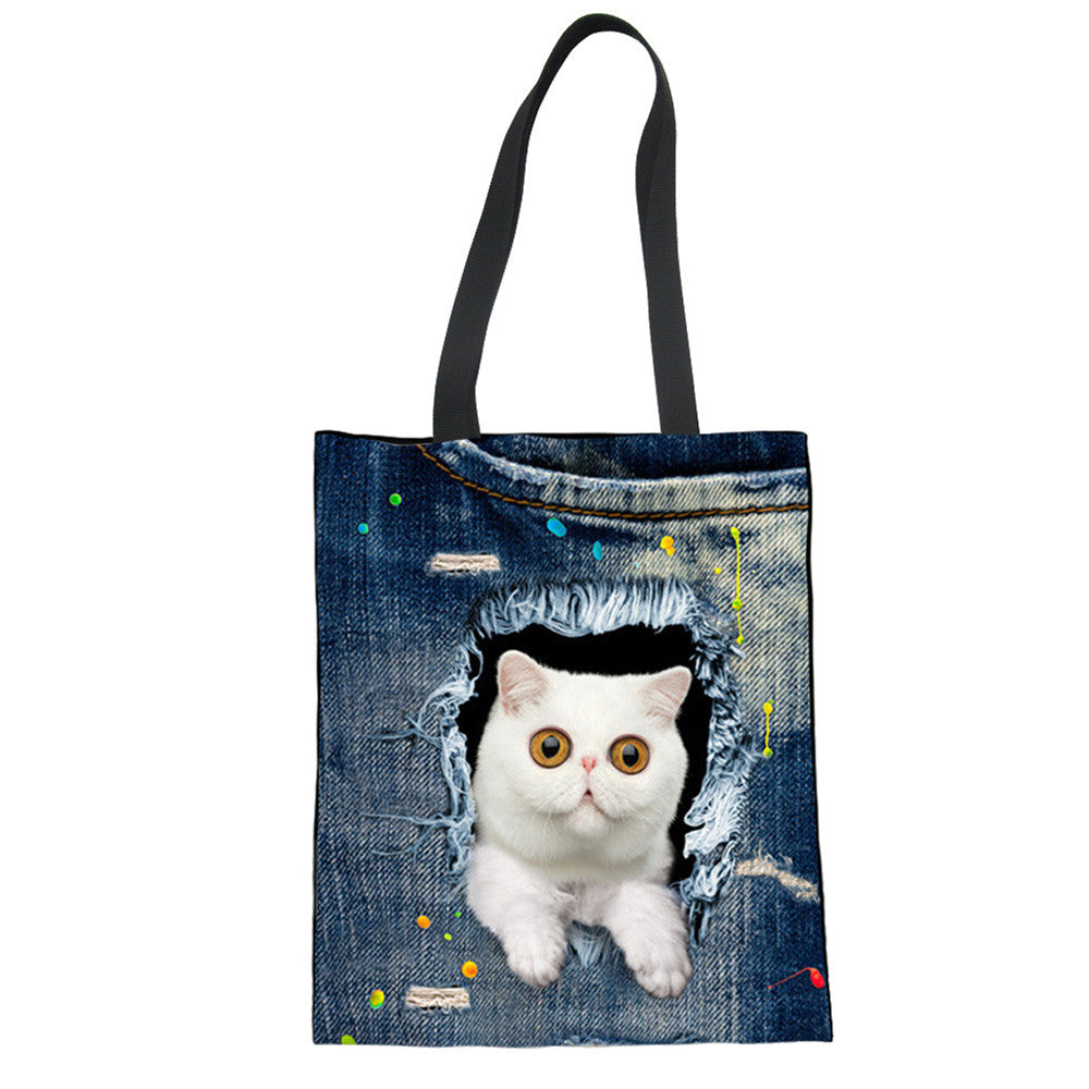 Cute Cat Hole Print Handbag
